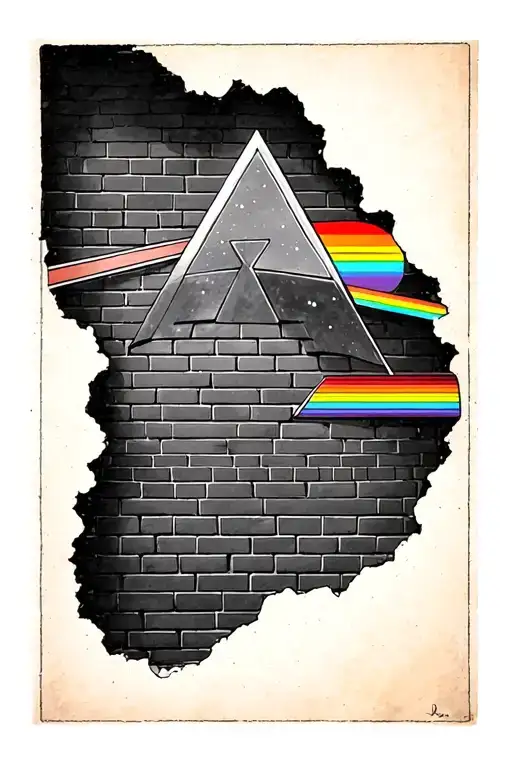 pink floyd, prism, dark side of the moon, the brick wall with hole in it - Variation 4