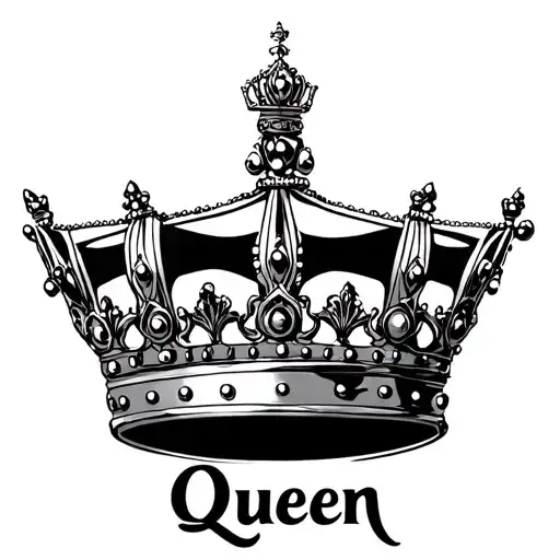 A crown with feminine linings. vertical symmetry. below place the text "Queen" - Variation 3