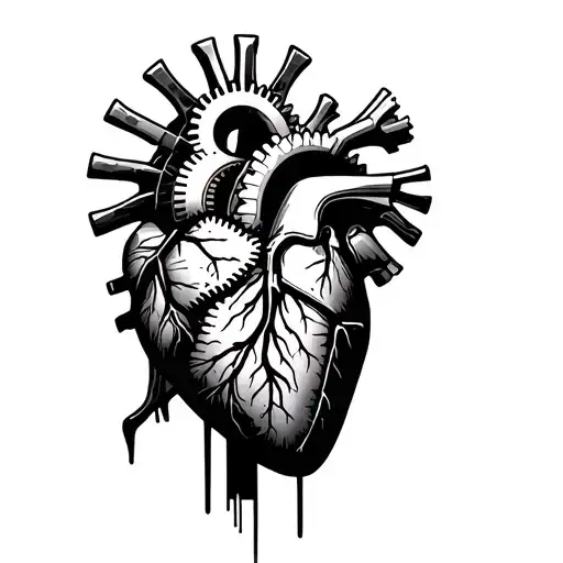 Mechanical gears fused with human anatomy heart