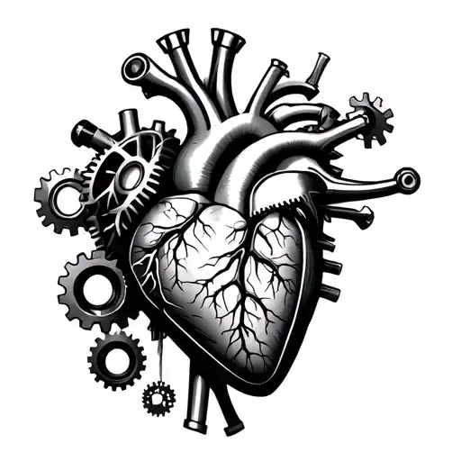 Mechanical gears fused with human anatomy heart - Variation 2