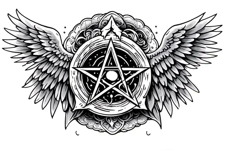 pentacle with angel wings