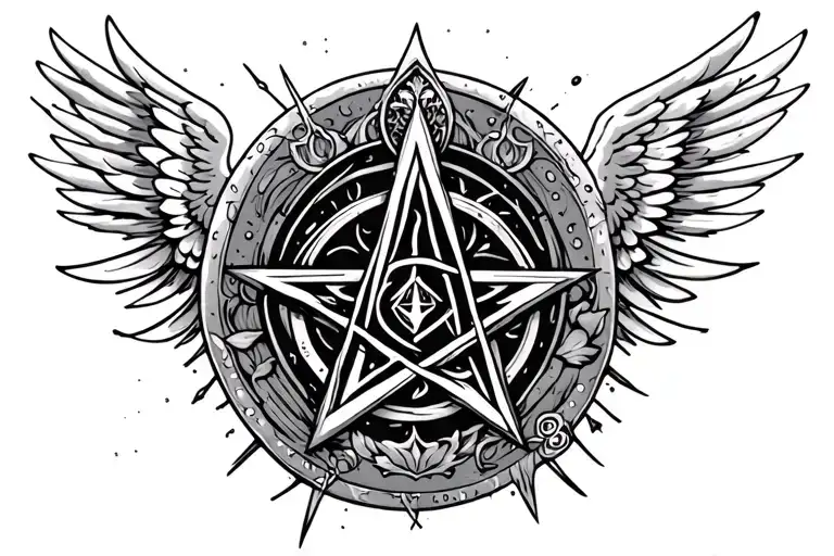 pentacle with angel wings - Variation 2