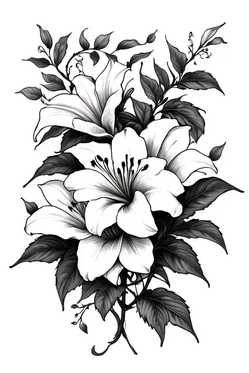 Lilly and vines intertwining - Variation 1