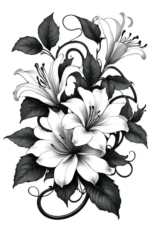 Lilly and vines intertwining - Variation 2
