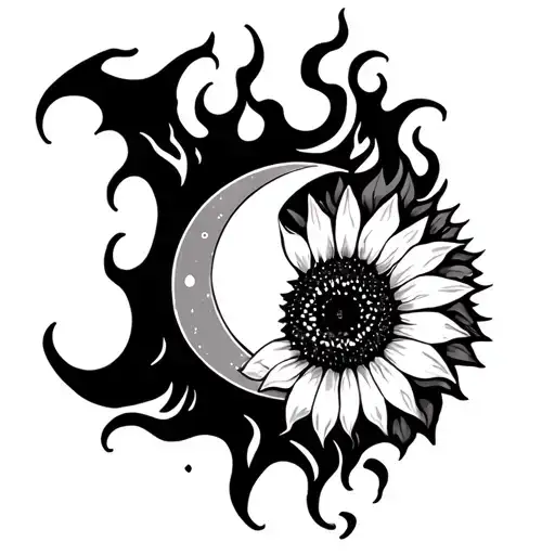 Flames, sunflower and half moon merging together