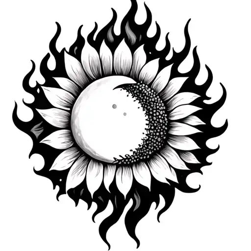 Flames, sunflower and half moon merging together - Variation 2