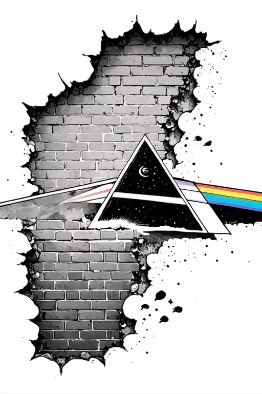 pink floyd, prism, dark side of the moon, the brick wall with hole in it