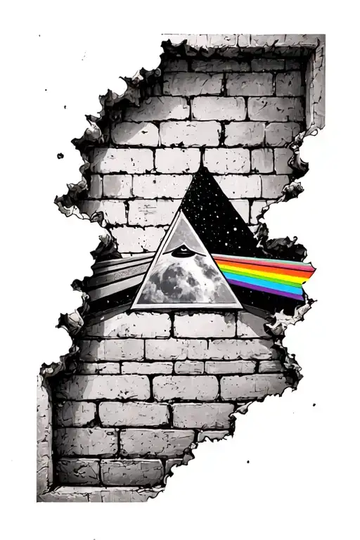 pink floyd, prism, dark side of the moon, the brick wall with hole in it - Variation 2