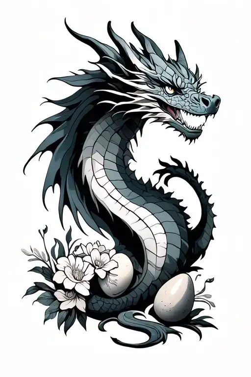 dragon with flowers and eggs - Variation 2