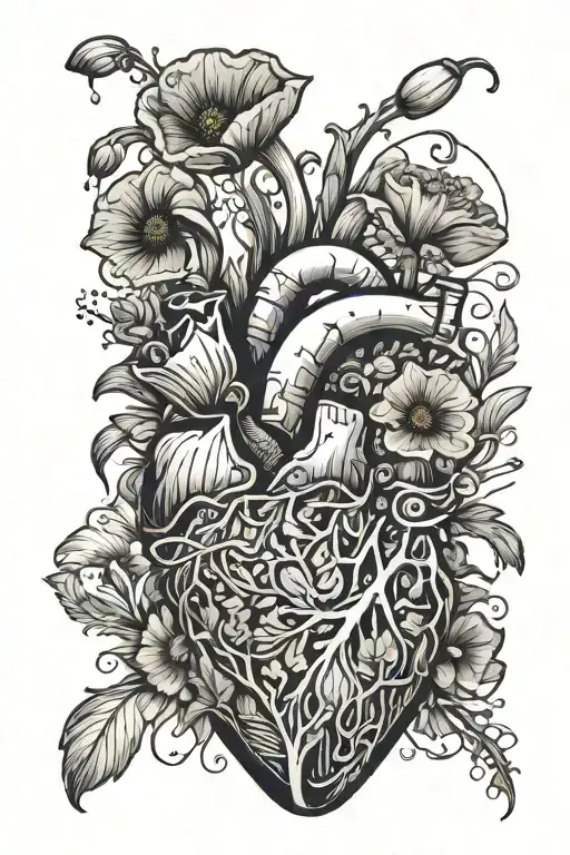 abstract design human heart, poppies, anemones, mushrooms, music, love - Variation 19