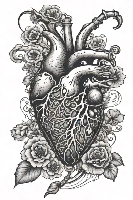 abstract design human heart, poppies, anemones, mushrooms, music, love - Variation 20