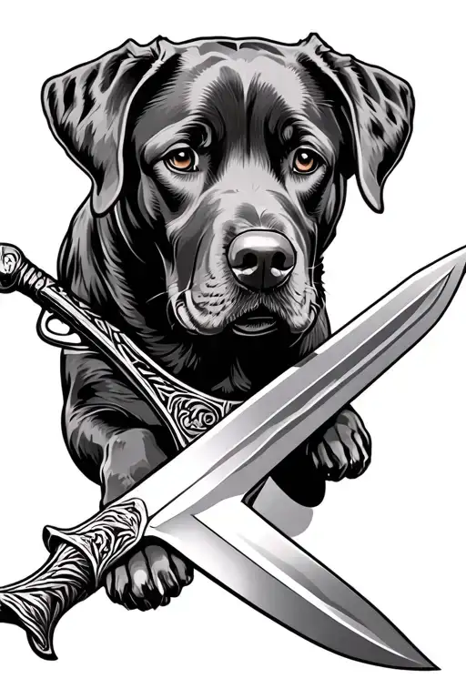 labrador dog holding sword