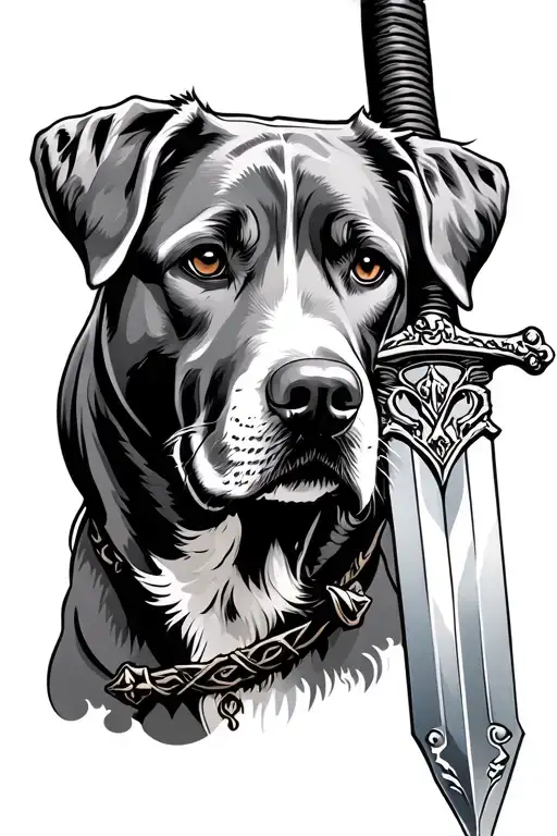 labrador dog holding sword - Variation 2