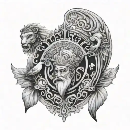 Shoulder tattoo of symbols of ancient Iran, Kroosh and Zoroaster