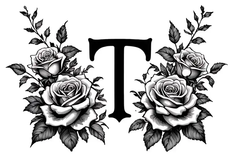 Letter T with some roses and secretive heart built into it