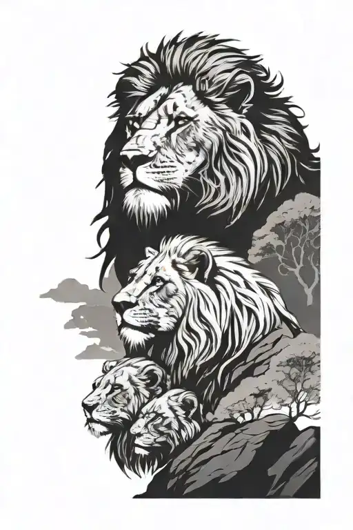 silhouette of four lions on pride rock - Variation 2