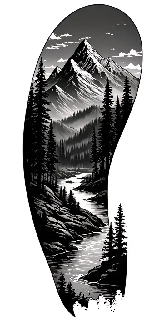 forest with river flowing and mountain range with the reaper hiding - Variation 2
