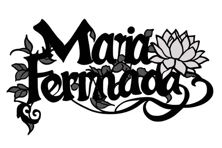 "Maria Fernanda" Lotuses and vines wrapped with Maria Fernanda writen  - Variation 2