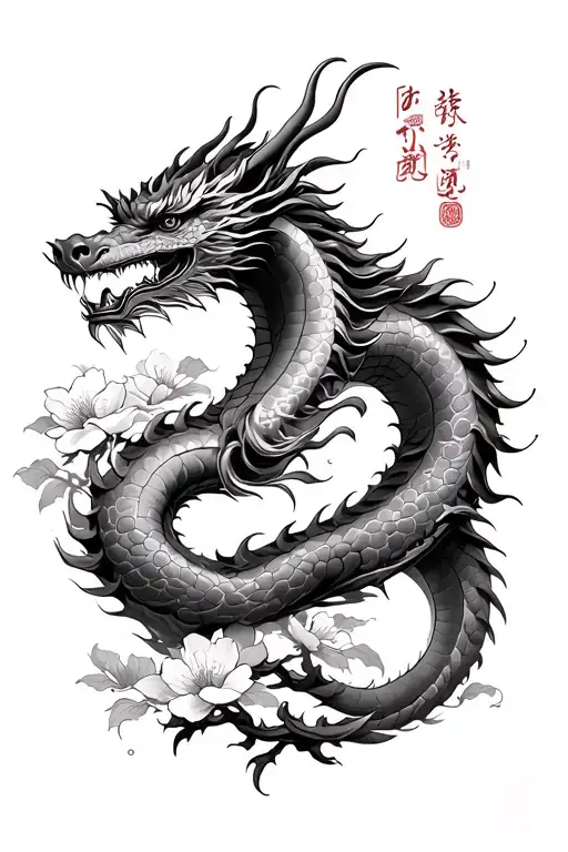 The Dragon Tattoo in the Japanese-Chinese style with Sakura and the temple for the whole hand and collarbone
