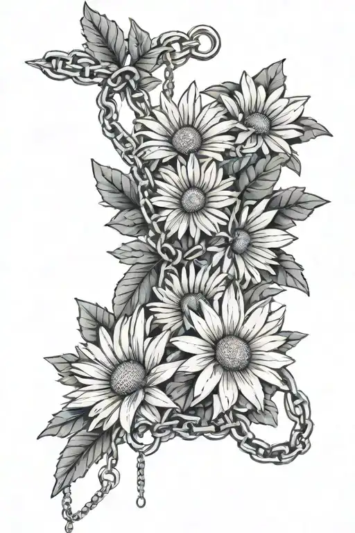 daisies, holly flower bouquet with chains - Variation 1