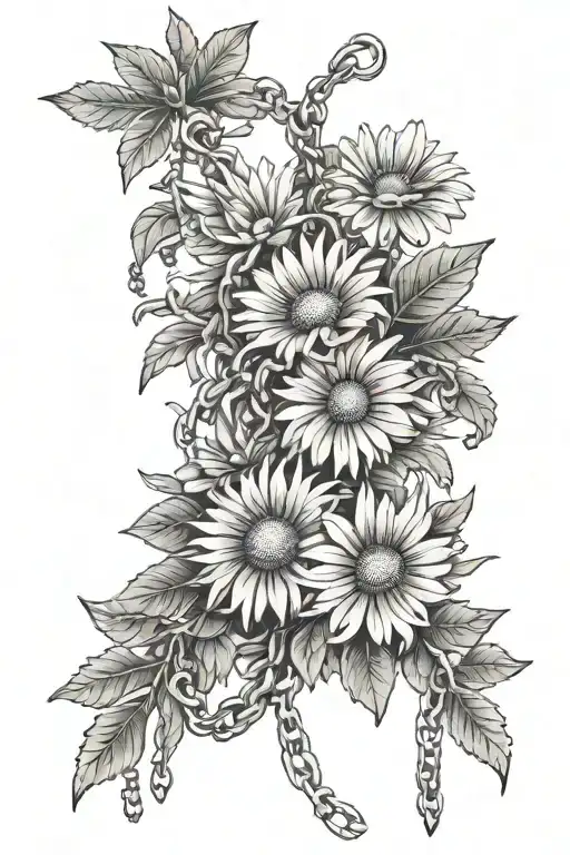 daisies, holly flower bouquet with chains - Variation 2