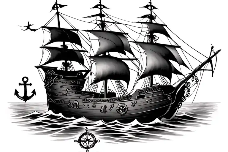 pirate ship, anchor, compass, tentacles - Variation 2