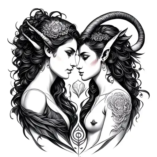 Aquarius female  and Capricorn male merging to create a powerful symbol of true love for soulmates twin flames  - Variation 2