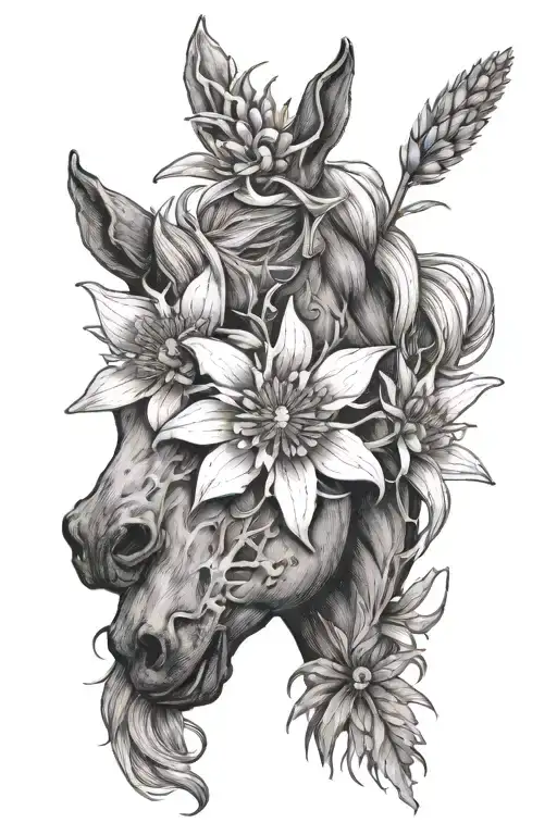 Edelweiss flower tattoo horsehead inspired - Variation 1