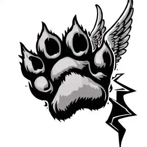 dog paw with a ligthning bolt in it and angel wings