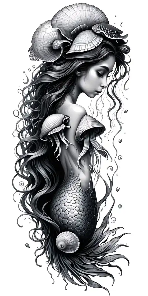 ocean, shells, under water, mermaid, turtle, jelly fish