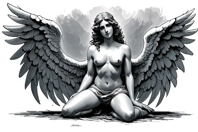kneeling angel with wings spread wide - Variation 2