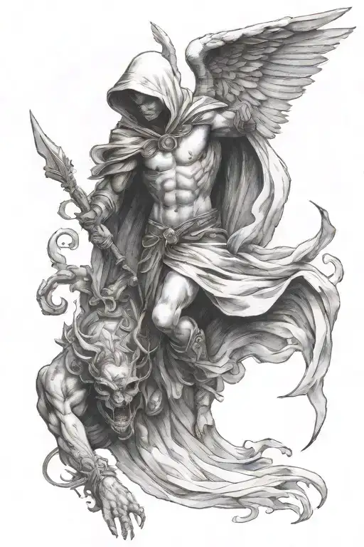 hooded arch angel defeating a demon - Variation 3