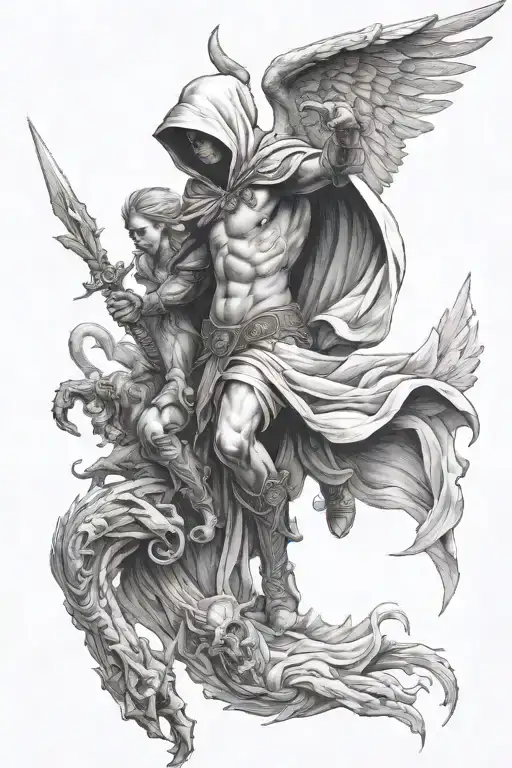hooded arch angel defeating a demon - Variation 4