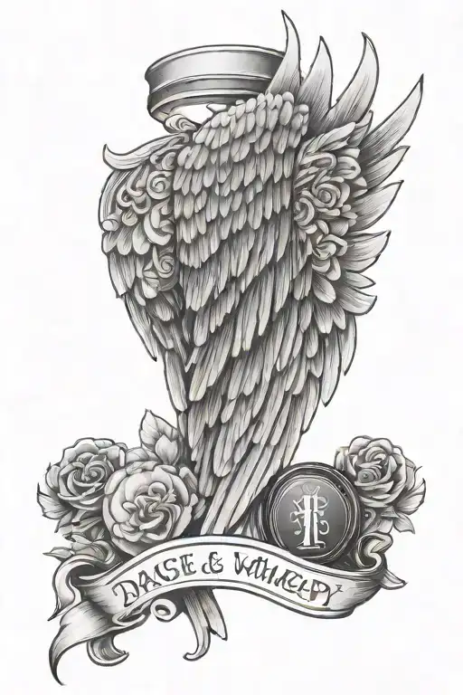 Angel wings holding plaque with words written 1/4/44-1/1/2024 In Loving Memory of my Dad - Variation 2