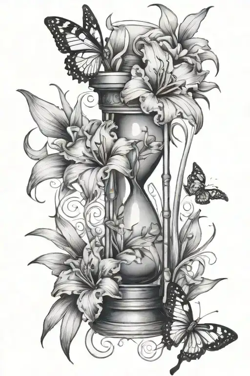 gladiolus flower and hourglass combined with butterflies - Variation 1