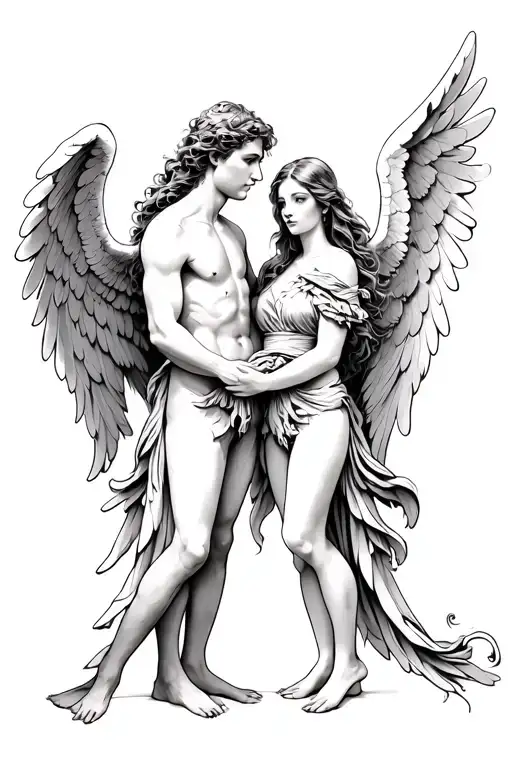 2 angels standing together one male and one female
