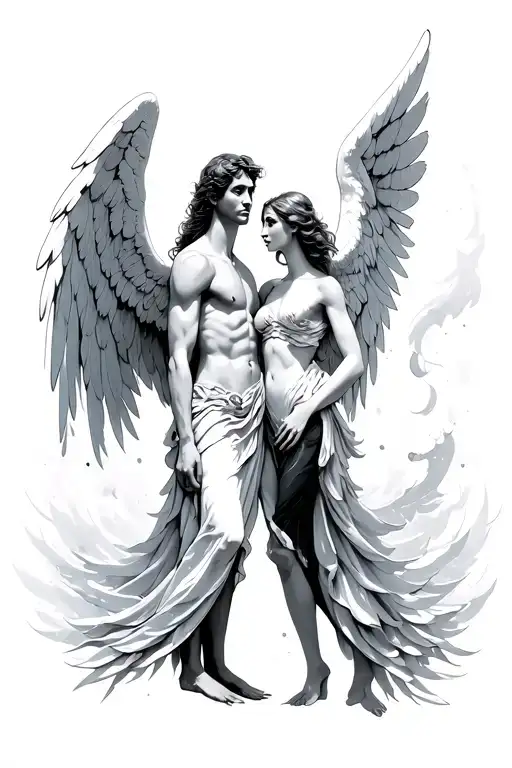 2 angels standing together one male and one female - Variation 2
