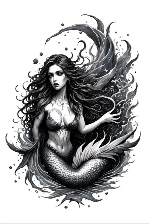 ocean scene featuring tortured mermaid life - Variation 1