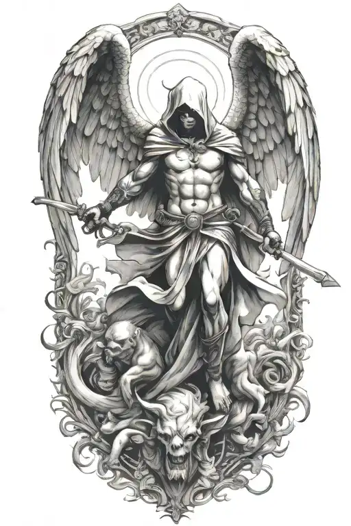 hooded arch angel defeating a demon - Variation 5