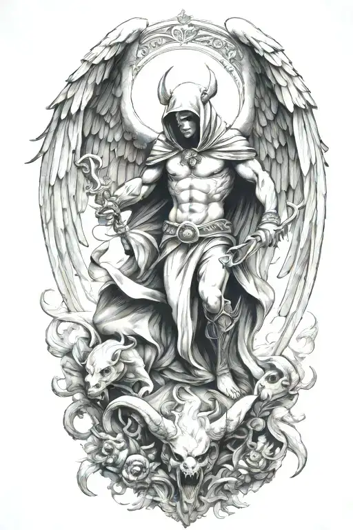 hooded arch angel defeating a demon - Variation 6