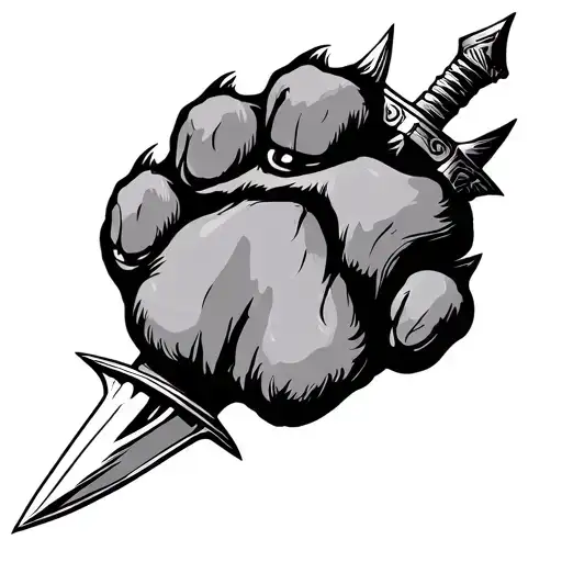 cat paw with dagger behind it - Variation 2