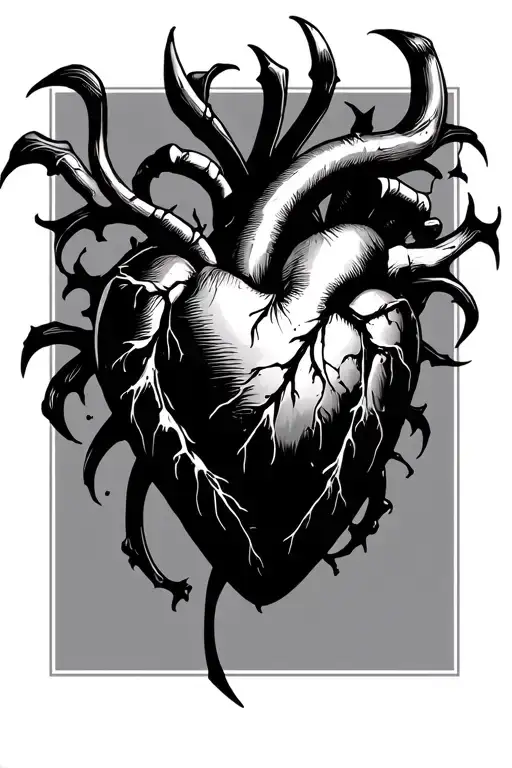 A black heart made in a style combining Gothic and New School. It should not be human and surrounded by fangs