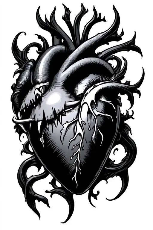 A black heart made in a style combining Gothic and New School.  It should not be human and surrounded by fangs - Variation 2