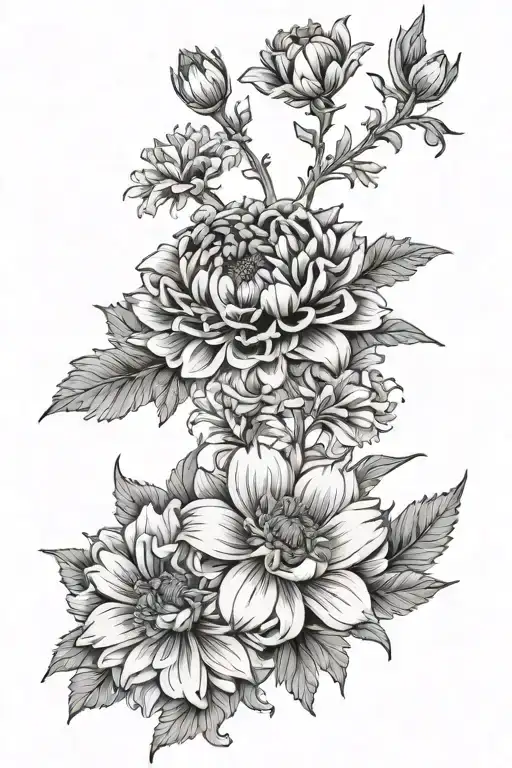 marigold and chrysanthemum around a larkspur flower - Variation 1