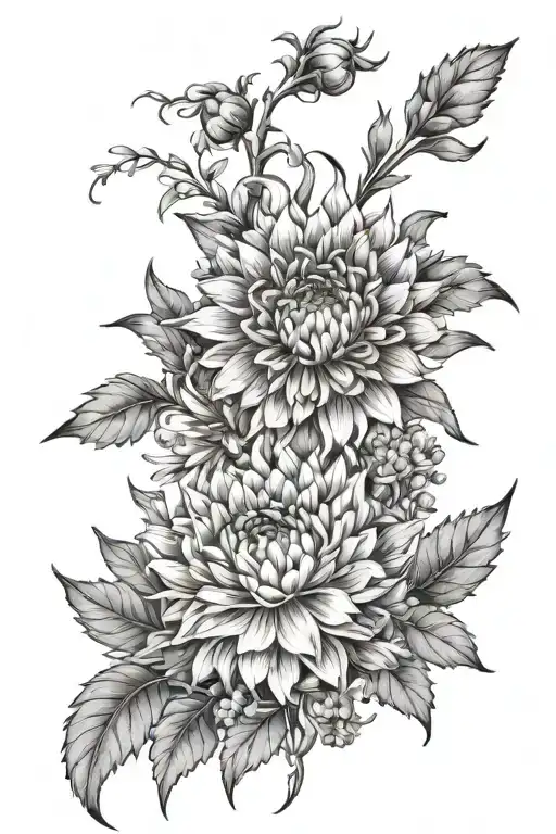 marigold and chrysanthemum around a larkspur flower - Variation 2