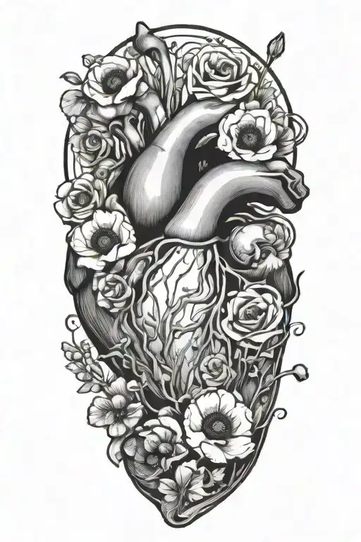 abstract design human heart, poppies, anemones, mushrooms, music, love - Variation 5