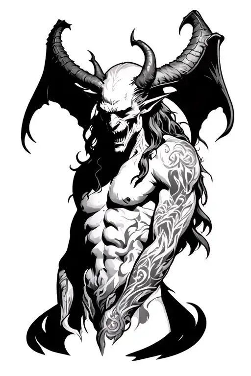 Lucifer demon full back tattoo - Variation 2