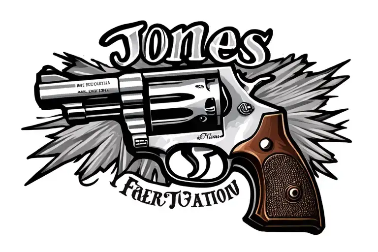 the last name jones in the shape of a revolver pistol