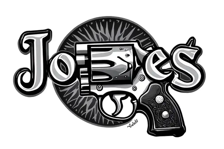 the last name jones in the shape of a revolver pistol - Variation 2