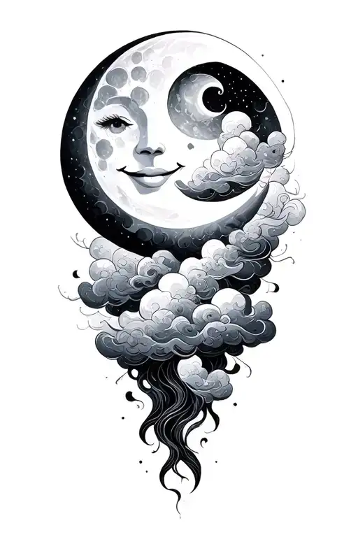 psychadelic clouds fantasy smiling moon - Variation 3